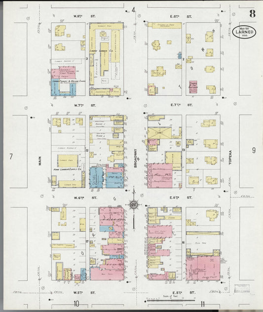 Sanborn Fire Insurance Map from Larned, Pawnee County, Kansas (1911), Sheet #0008 - Historic Sanborn Fire Insurance Map Print, vintage old map wall art, antique decor, genealogy gift, Kansas Kansas map