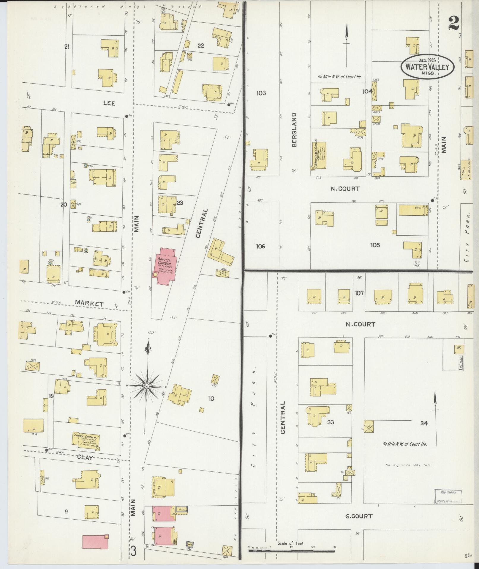 Sanborn Fire Insurance Map from Water Valley, Yalobusha County, Mississippi (1903), Sheet #0002 - Historic Sanborn Fire Insurance Map Print, vintage old map wall art, antique decor, genealogy gift, Mississippi Mississippi map