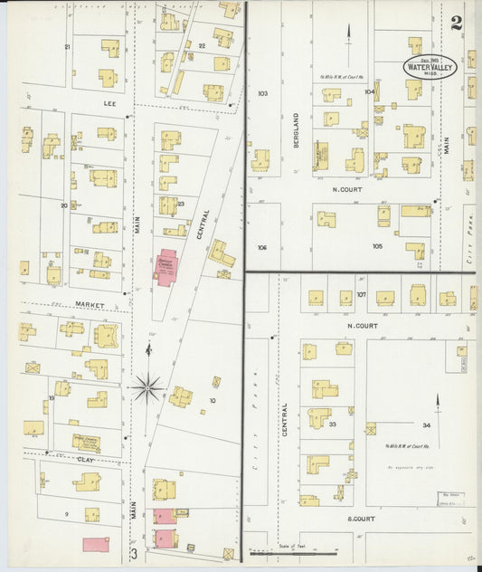 Sanborn Fire Insurance Map from Water Valley, Yalobusha County, Mississippi (1903), Sheet #0002 - Historic Sanborn Fire Insurance Map Print, vintage old map wall art, antique decor, genealogy gift, Mississippi Mississippi map