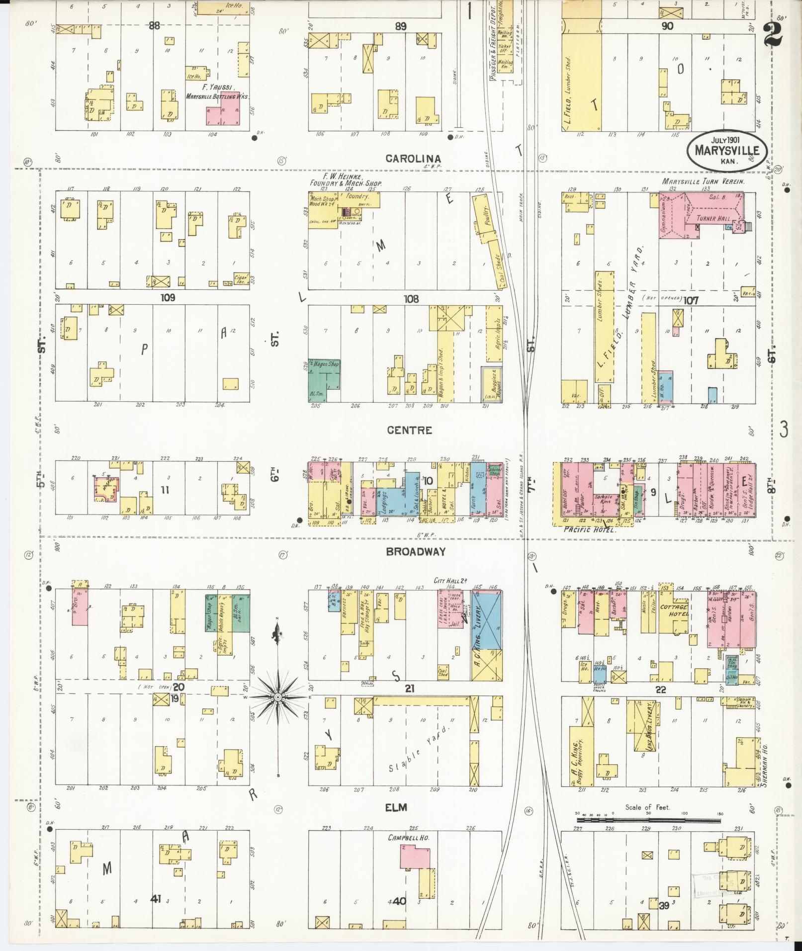 Sanborn Fire Insurance Map from Marysville, Marshall County, Kansas (1901), Sheet #0002 - Complete Map Set gallery image, historic Sanborn map, vintage wall art, Kansas Kansas
