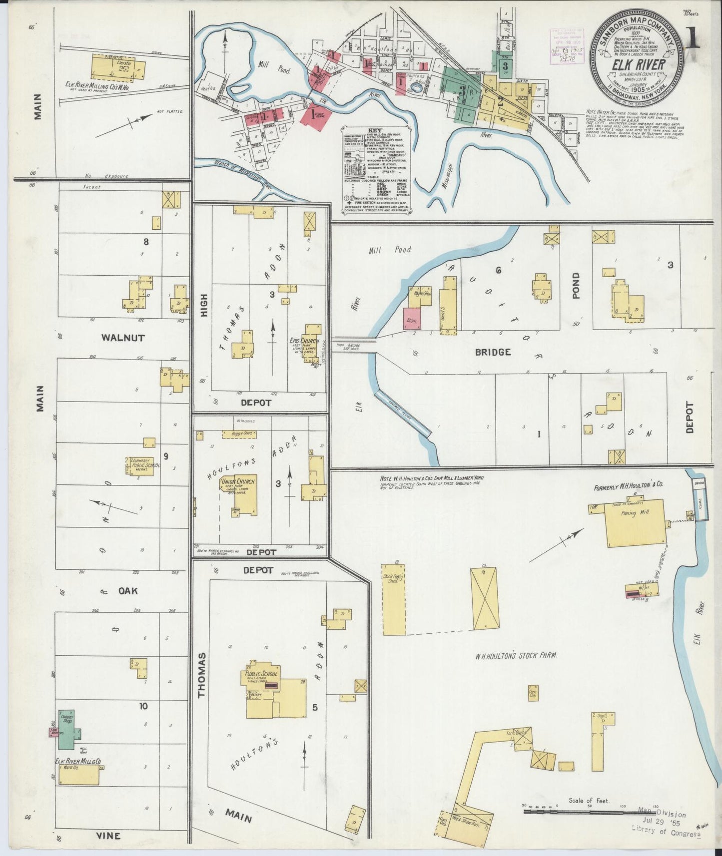 Sanborn Fire Insurance Map from Elk River, Sherburne County, Minnesota (1905), Sheet #0001 - Historic Sanborn Fire Insurance Map Print, vintage old map wall art, antique decor, genealogy gift, Minnesota Minnesota map