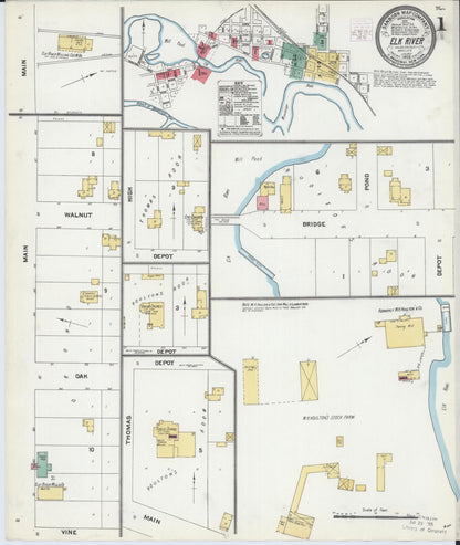 Sanborn Fire Insurance Map from Elk River, Sherburne County, Minnesota (1905), Sheet #0001 - Historic Sanborn Fire Insurance Map Print, vintage old map wall art, antique decor, genealogy gift, Minnesota Minnesota map
