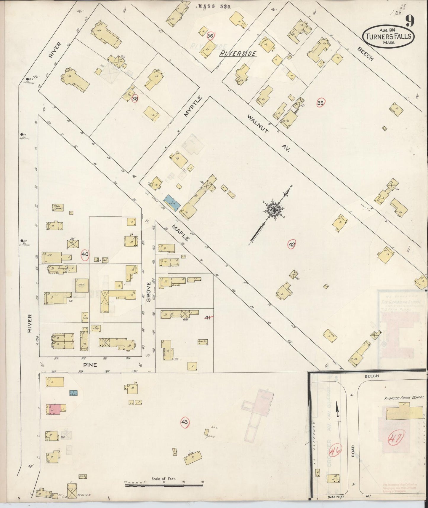 Sanborn Fire Insurance Map from Turners Falls, Franklin County, Massachusetts (1940), Sheet #0009 - Complete Map Set gallery image, historic Sanborn map, vintage wall art, Massachusetts Massachusetts