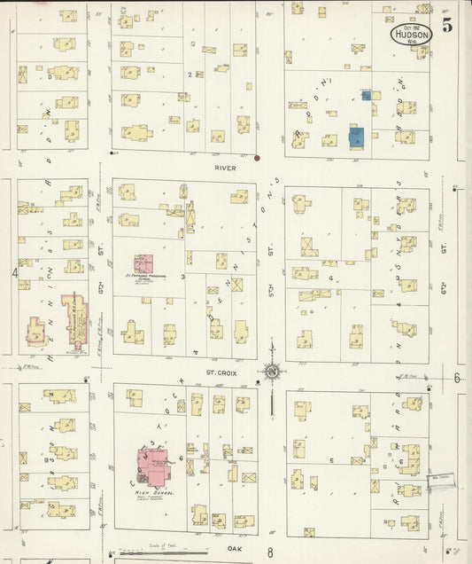Sanborn Fire Insurance Map from Hudson, St. Croix County, Wisconsin (1912), Sheet #0005 - Historic Sanborn Fire Insurance Map Print, vintage old map wall art, antique decor, genealogy gift, Wisconsin Wisconsin map