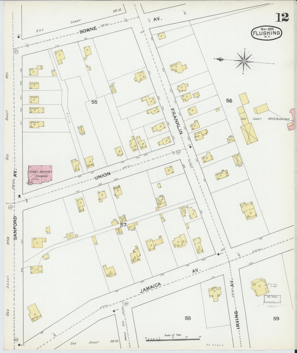 Sanborn Fire Insurance Map from Flushing, Queens County, New York (1892), Sheet #0012 - Complete Map Set gallery image, historic Sanborn map, vintage wall art, New York New York
