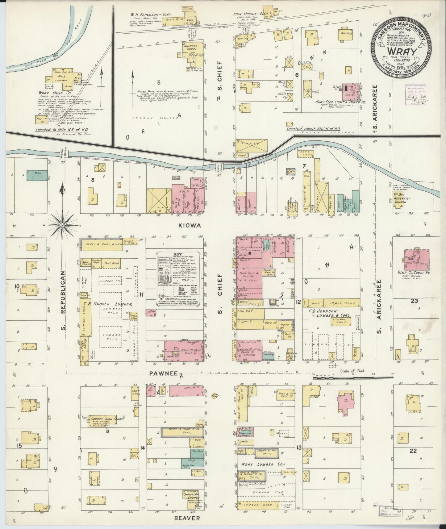 Sanborn Fire Insurance Map from Wray, Yuma County, Colorado. (1908) – Historic Sanborn Fire Insurance Map Print