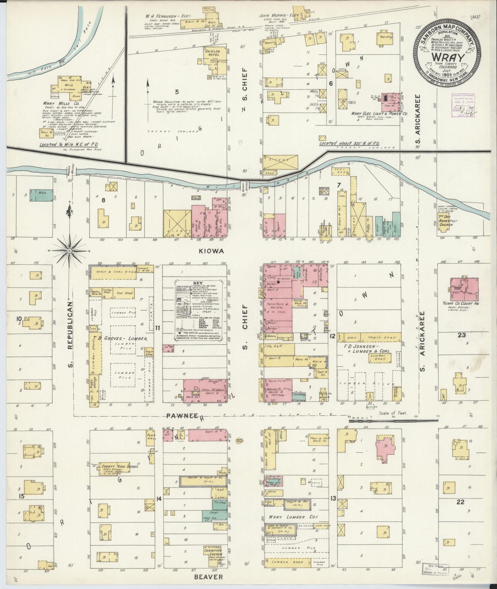 Sanborn Fire Insurance Map from Wray, Yuma County, Colorado. (1908) – Historic Sanborn Fire Insurance Map Print