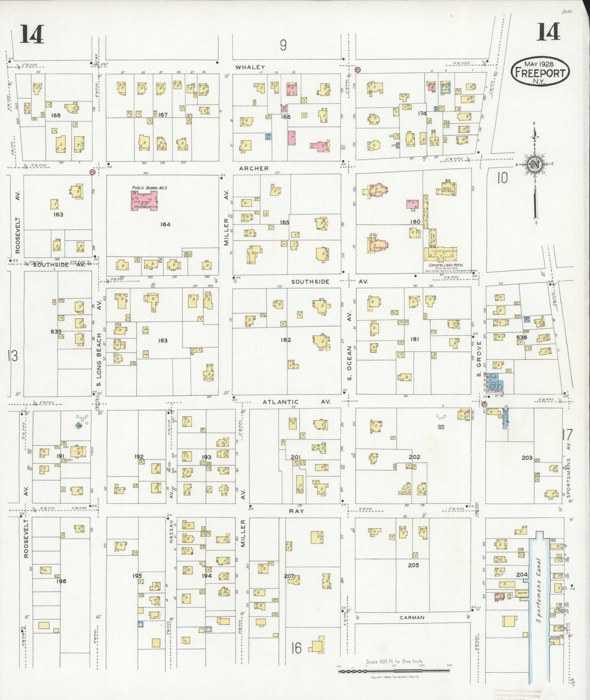 Sanborn Fire Insurance Map from Freeport, Nassau County, New York (1928), Sheet #0014 - Complete Map Set gallery image, historic Sanborn map, vintage wall art, New York New York