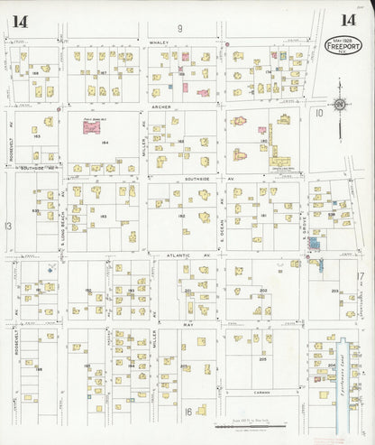 Sanborn Fire Insurance Map from Freeport, Nassau County, New York (1928), Sheet #0014 - Complete Map Set gallery image, historic Sanborn map, vintage wall art, New York New York