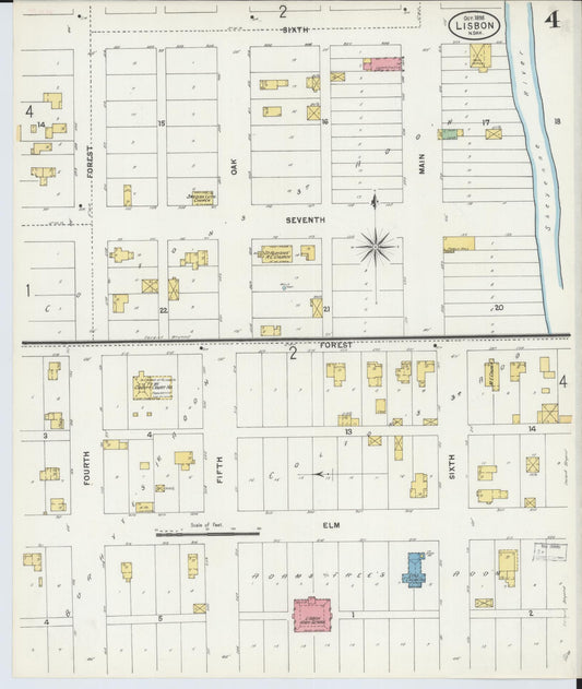 Sanborn Fire Insurance Map from Lisbon, Ransom County, North Dakota (1898), Sheet #0004 - Historic Sanborn Fire Insurance Map Print, vintage old map wall art, antique decor, genealogy gift, North Dakota North Dakota map