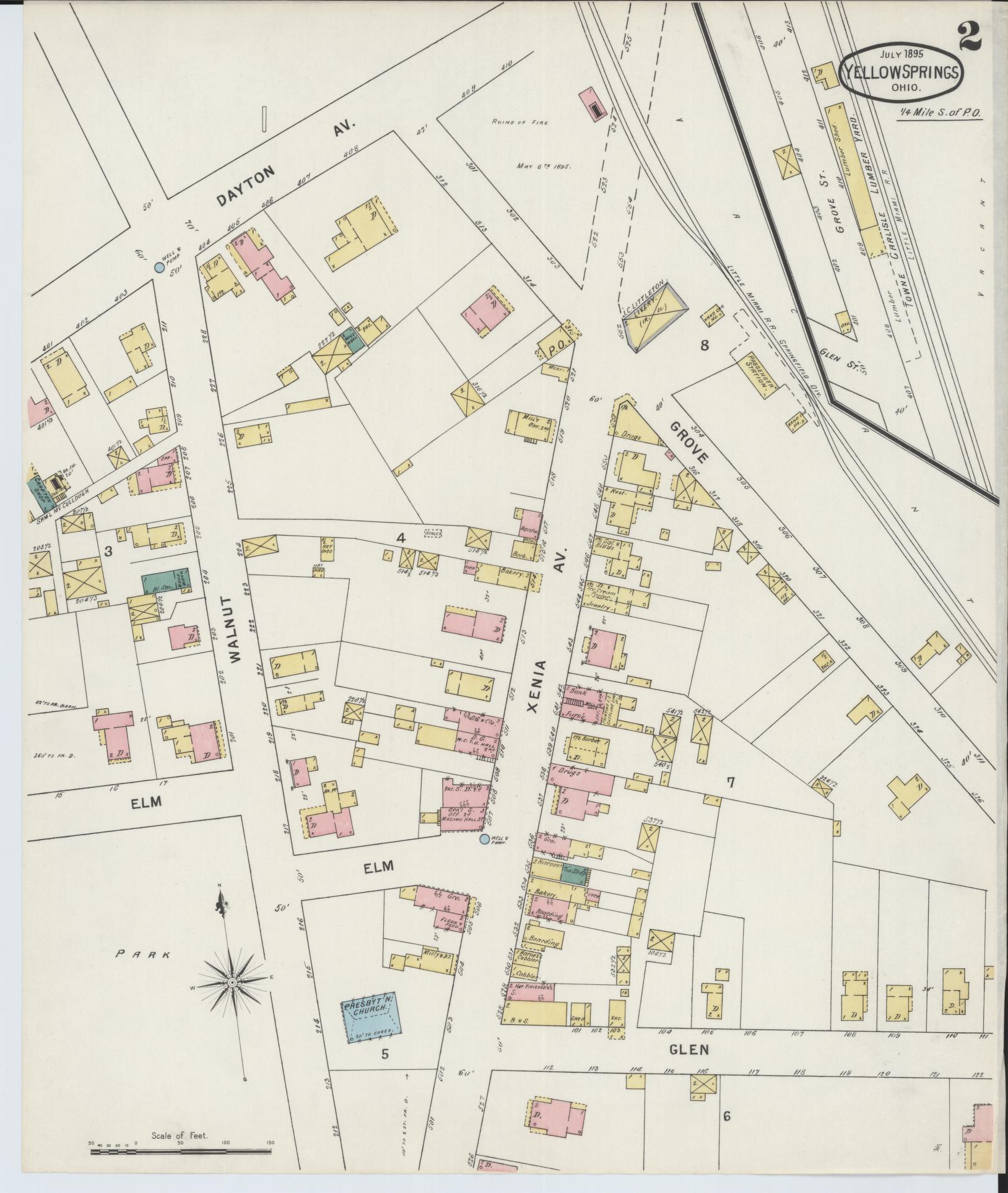 Sanborn Fire Insurance Map from Yellow Springs, Greene County, Ohio (1895), Sheet #0002 - Complete Map Set gallery image, historic Sanborn map, vintage wall art, Ohio Ohio
