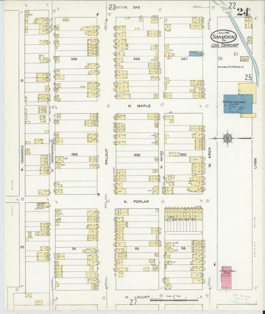 Sanborn Fire Insurance Map from Shamokin, Northumberland County, Pennsylvania (1913), Sheet #0024 - Historic Sanborn Fire Insurance Map Print, vintage old map wall art, antique decor, genealogy gift, Pennsylvania Pennsylvania map