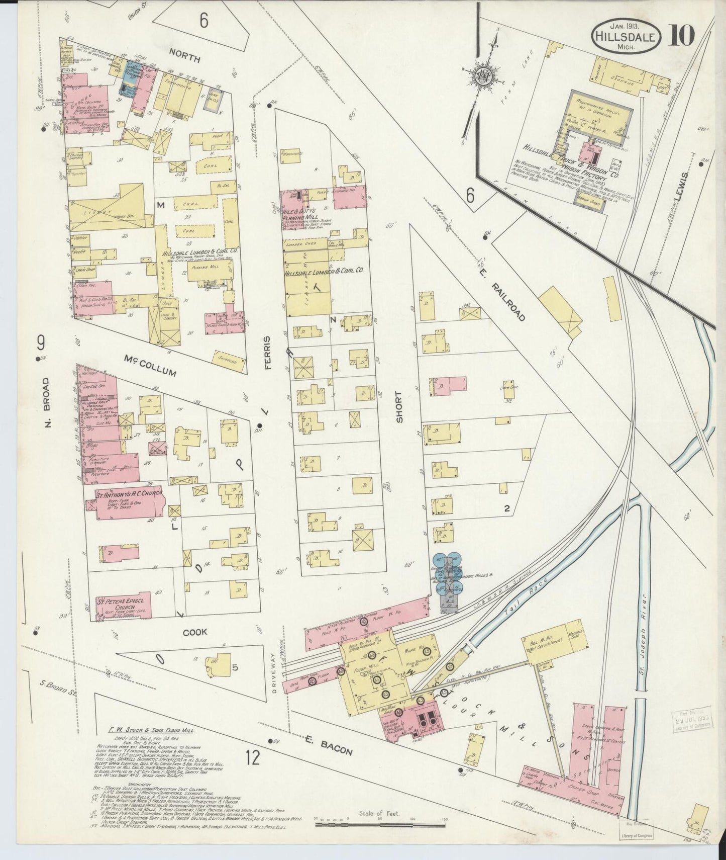 Sanborn Fire Insurance Map from Hillsdale, Hillsdale County, Michigan (1913), Sheet #0010 - Complete Map Set gallery image, historic Sanborn map, vintage wall art, Michigan Michigan