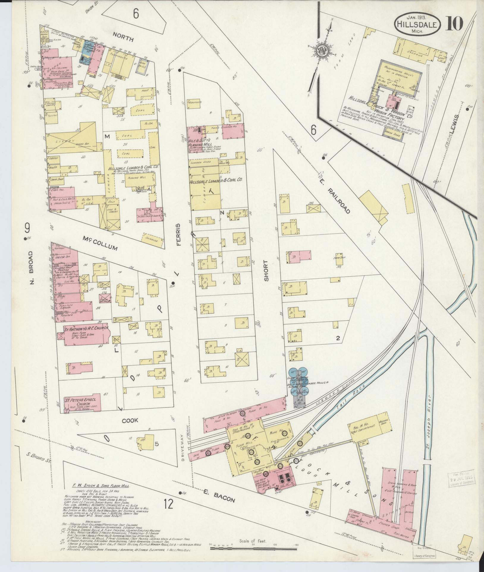 Sanborn Fire Insurance Map from Hillsdale, Hillsdale County, Michigan (1913), Sheet #0010 - Complete Map Set gallery image, historic Sanborn map, vintage wall art, Michigan Michigan