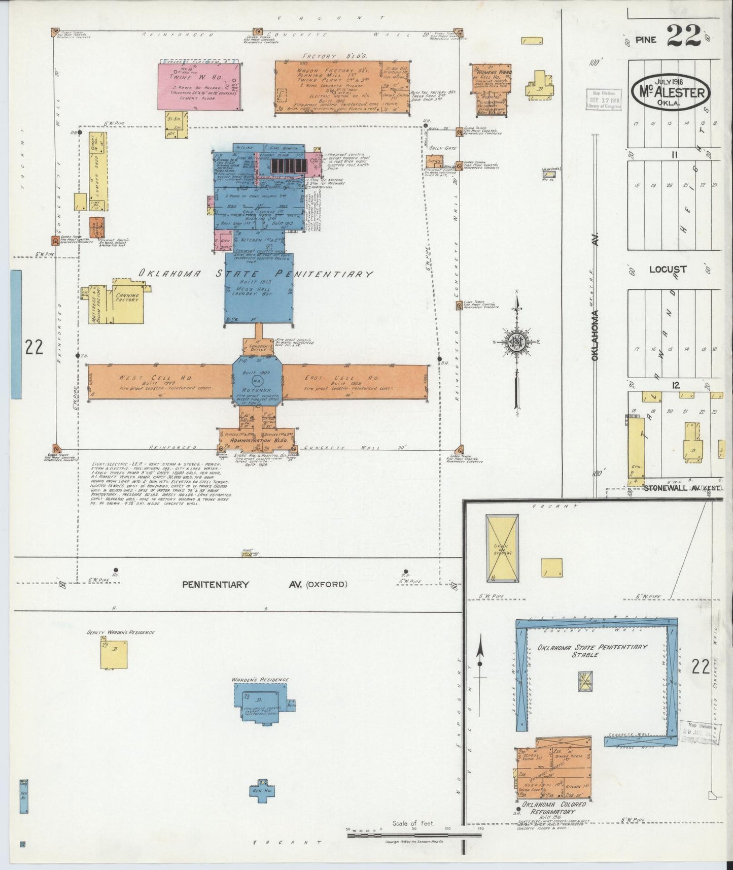 Sanborn Fire Insurance Map from McAlester, Pittsburg County, Oklahoma (1918), Sheet #0022 - Historic Sanborn Fire Insurance Map Print, vintage old map wall art, antique decor, genealogy gift, Oklahoma Oklahoma map