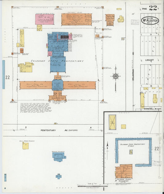 Sanborn Fire Insurance Map from McAlester, Pittsburg County, Oklahoma (1918), Sheet #0022 - Historic Sanborn Fire Insurance Map Print, vintage old map wall art, antique decor, genealogy gift, Oklahoma Oklahoma map