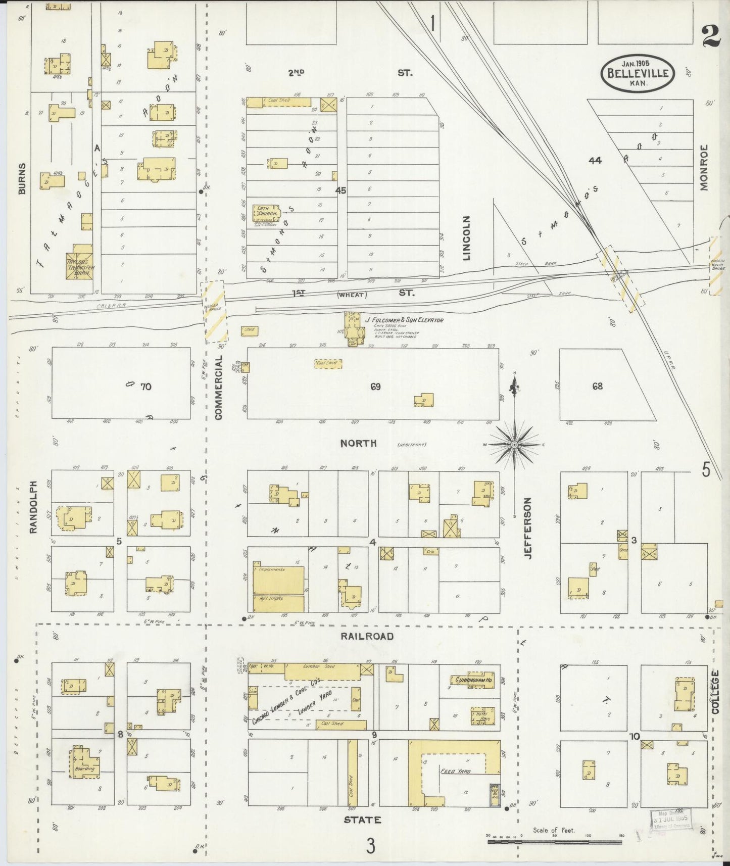 Sanborn Fire Insurance Map from Belleville, Republic County, Kansas (1905), Sheet #0002 - Complete Map Set gallery image, historic Sanborn map, vintage wall art, Kansas Kansas