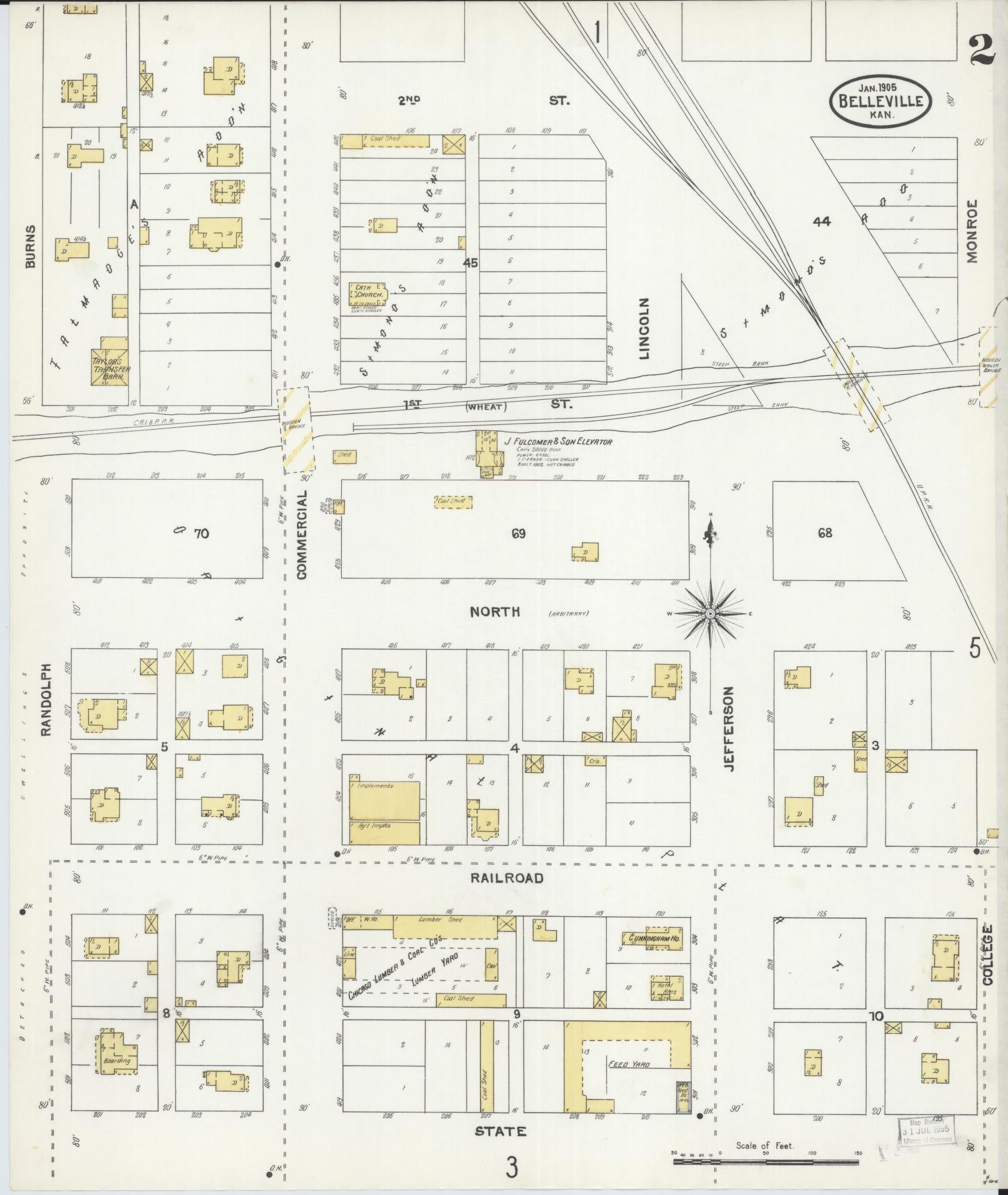 Sanborn Fire Insurance Map from Belleville, Republic County, Kansas (1905), Sheet #0002 - Complete Map Set gallery image, historic Sanborn map, vintage wall art, Kansas Kansas