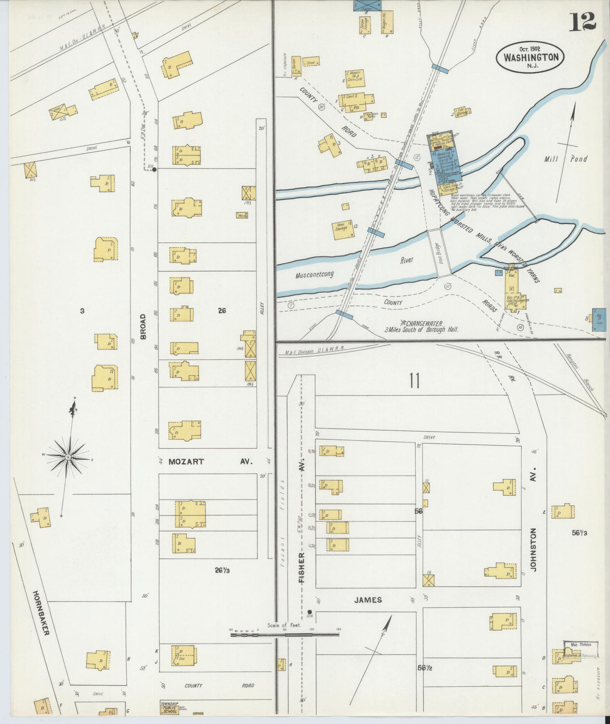 Sanborn Fire Insurance Map from Washington, Warren County, New Jersey (1902), Sheet #0012 - Complete Map Set gallery image, historic Sanborn map, vintage wall art, Washington Washington