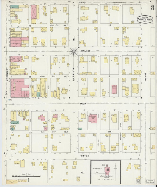 Sanborn Fire Insurance Map from Portland, Jay County, Indiana (1896), Sheet #0003 - Historic Sanborn Fire Insurance Map Print, vintage old map wall art, antique decor, genealogy gift, Indiana Indiana map