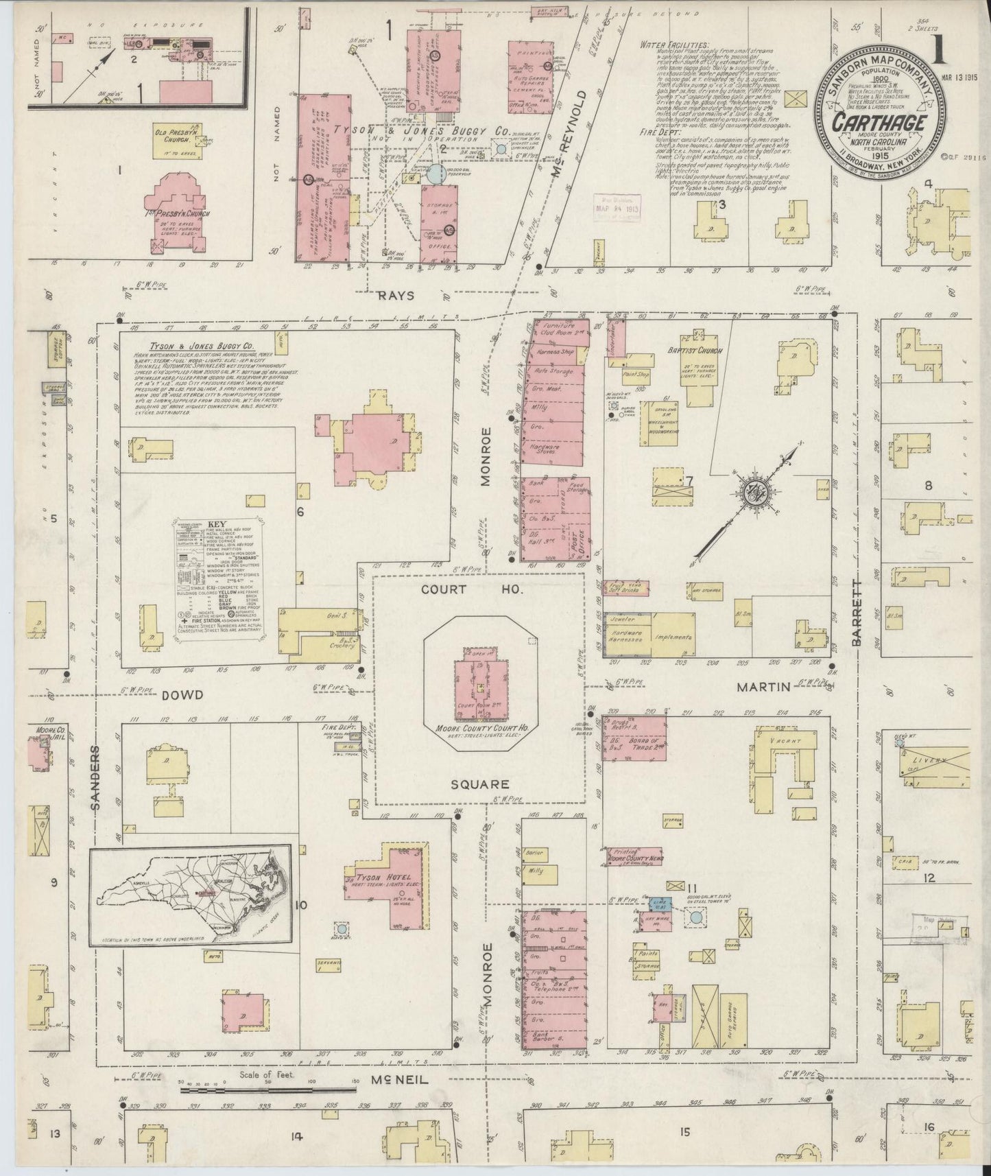 Sanborn Fire Insurance Map from Carthage, Moore County, North Carolina. (1915) – Historic Sanborn Fire Insurance Map Print