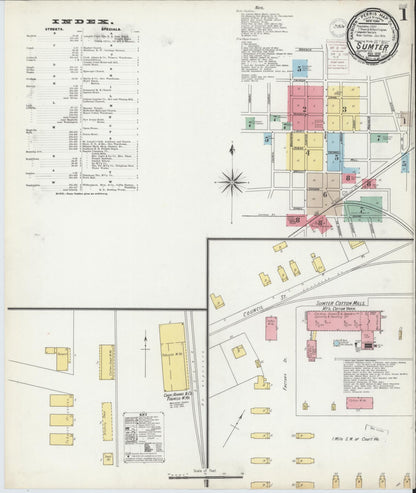 Sanborn Fire Insurance Map from Sumter, Sumter County, South Carolina (1899), Sheet #0001 - Complete Map Set gallery image, historic Sanborn map, vintage wall art, South Carolina South Carolina