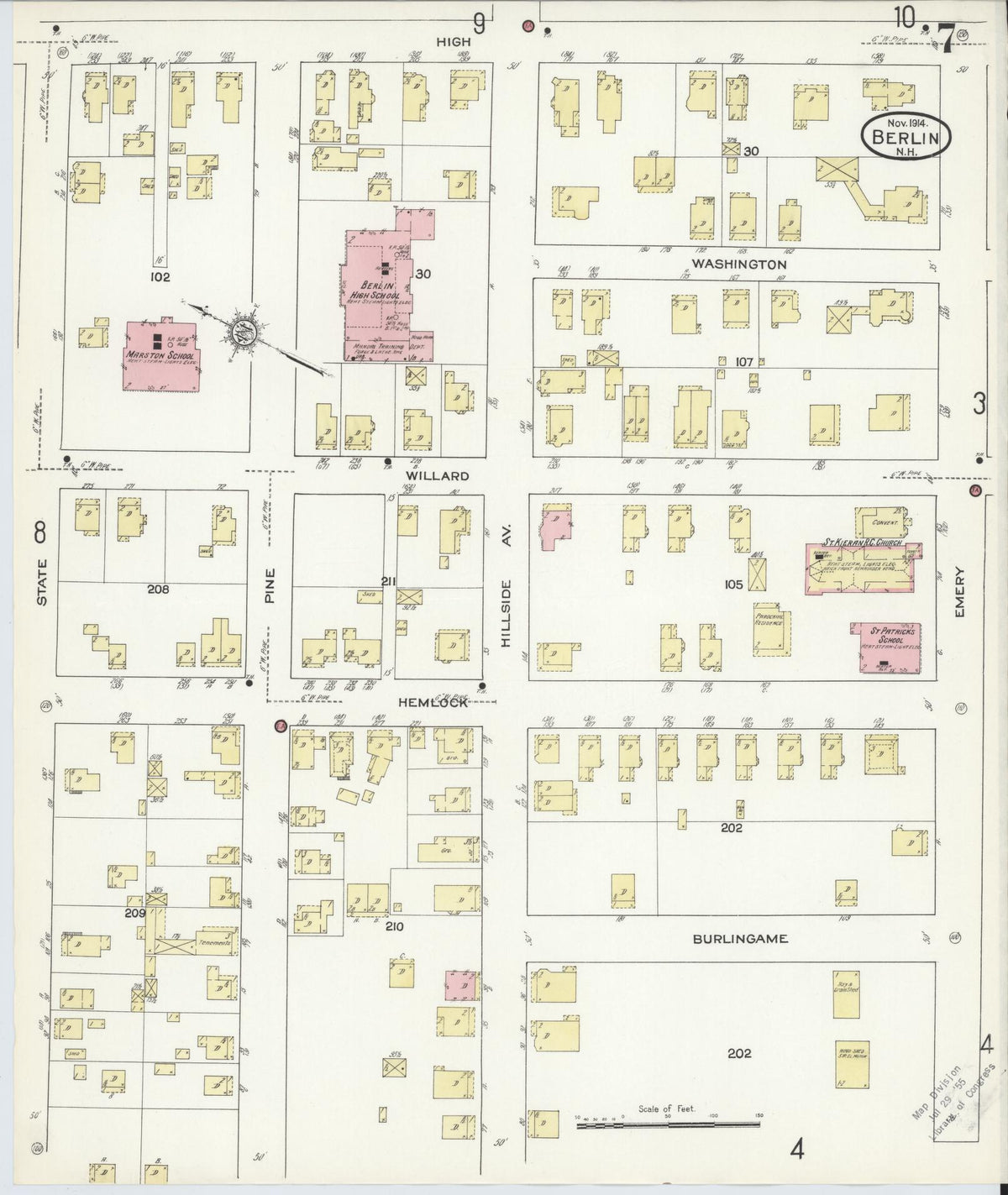 Sanborn Fire Insurance Map from Berlin, Coos County, New Hampshire (1914), Sheet #0007 - Complete Map Set gallery image, historic Sanborn map, vintage wall art, New Hampshire New Hampshire