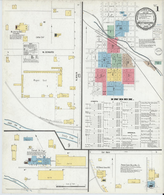 Sanborn Fire Insurance Map from Weatherford, Parker County, Texas (1900), Sheet #0001 - Historic Sanborn Fire Insurance Map Print, vintage old map wall art, antique decor, genealogy gift, Texas Texas map