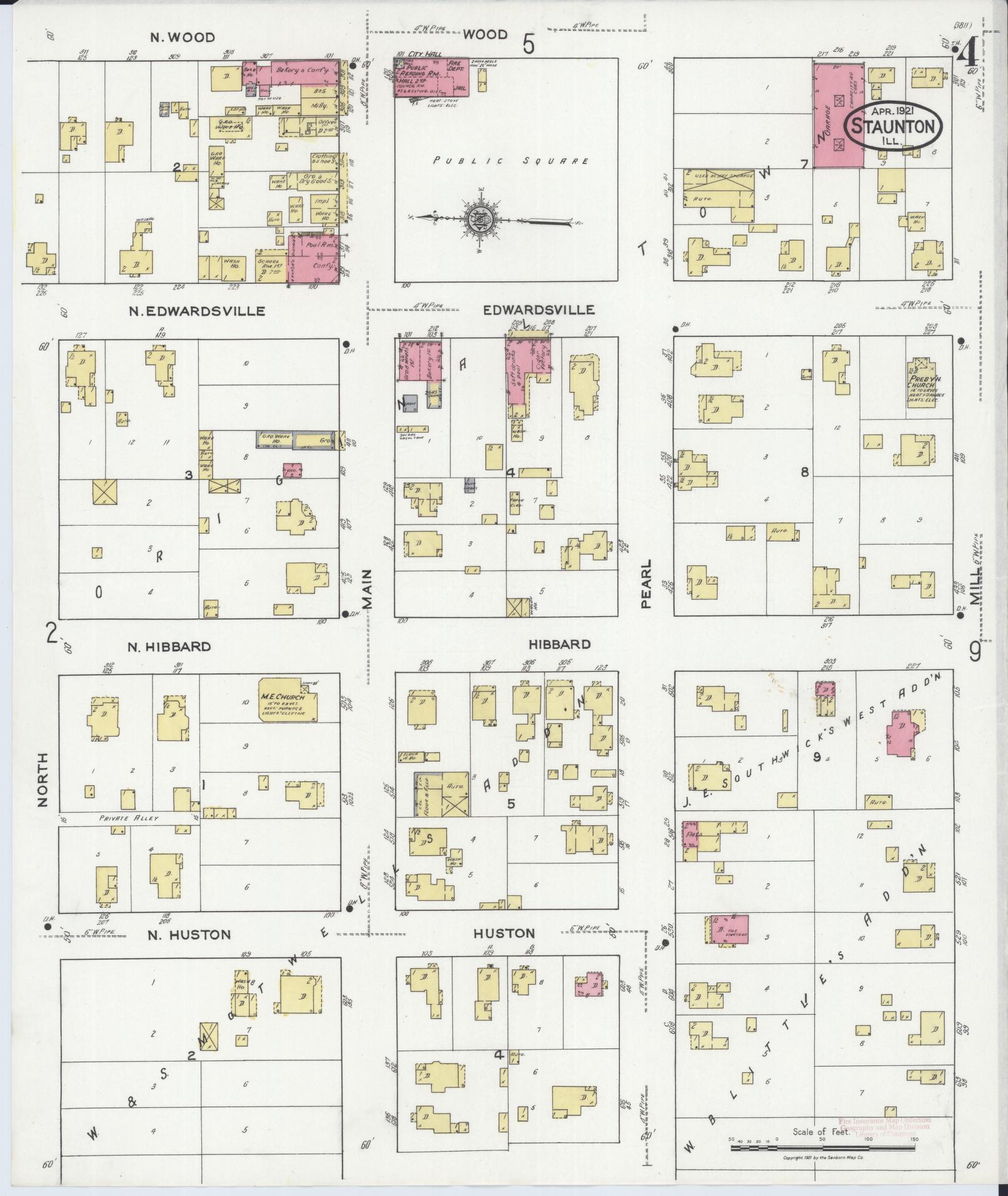 Sanborn Fire Insurance Map from Staunton, Macoupin County, Illinois (1921), Sheet #0004 - Historic Sanborn Fire Insurance Map Print, vintage old map wall art, antique decor, genealogy gift, Illinois Illinois map