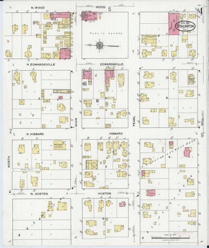Sanborn Fire Insurance Map from Staunton, Macoupin County, Illinois (1921), Sheet #0004 - Historic Sanborn Fire Insurance Map Print, vintage old map wall art, antique decor, genealogy gift, Illinois Illinois map
