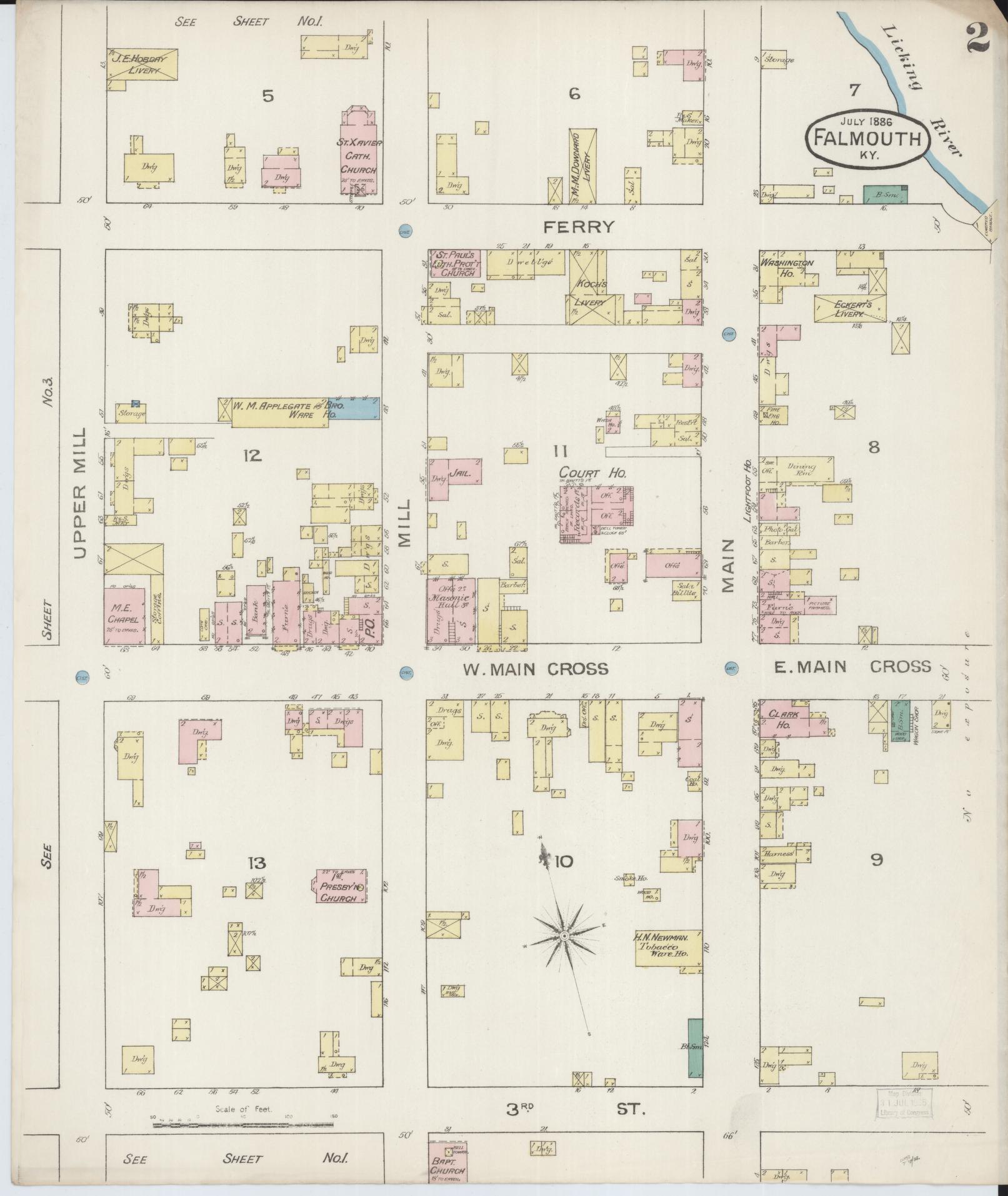 Sanborn Fire Insurance Map from Falmouth, Pendleton County, Kentucky (1886), Sheet #0002 - Complete Map Set gallery image, historic Sanborn map, vintage wall art, Kentucky Kentucky