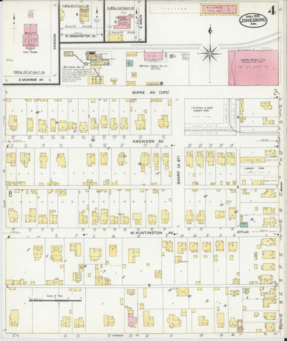 Sanborn Fire Insurance Map from Jonesboro, Craighead County, Arkansas (1908), Sheet #0004 - Complete Map Set gallery image, historic Sanborn map, vintage wall art, Arkansas Arkansas