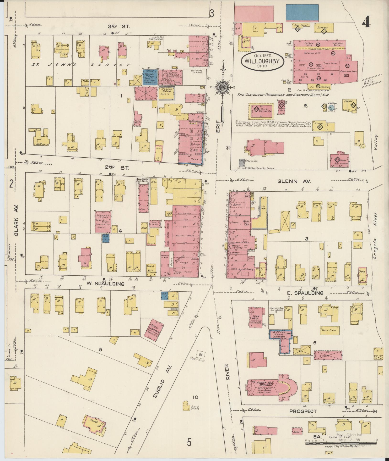 Sanborn Fire Insurance Map from Willoughby, Lake County, Ohio (1922), Sheet #0004 - Complete Map Set gallery image, historic Sanborn map, vintage wall art, Ohio Ohio