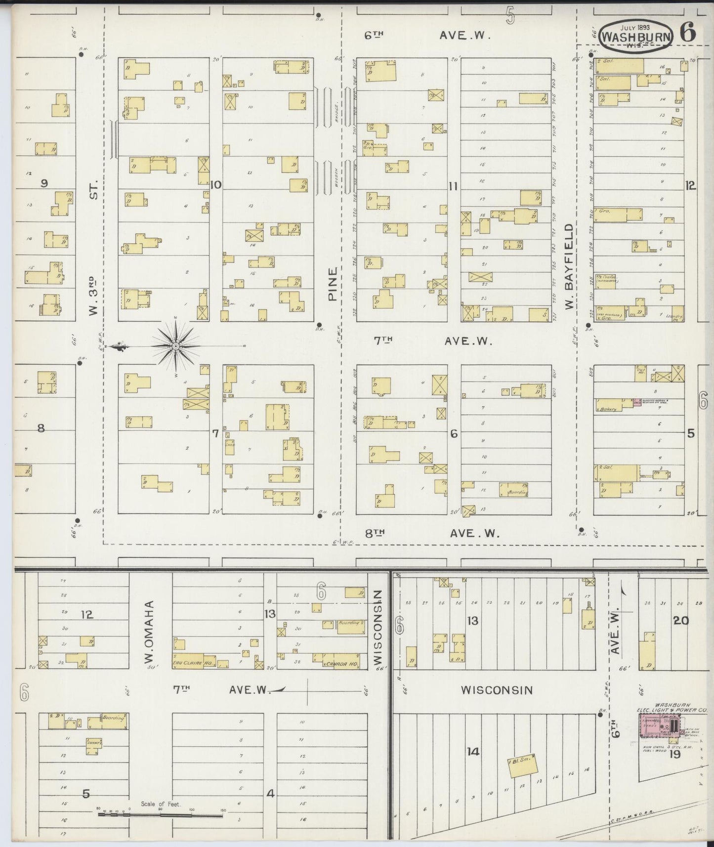 Sanborn Fire Insurance Map from Washburn, Bayfield County, Wisconsin (1893), Sheet #0006 - Historic Sanborn Fire Insurance Map Print, vintage old map wall art, antique decor, genealogy gift, Wisconsin Wisconsin map