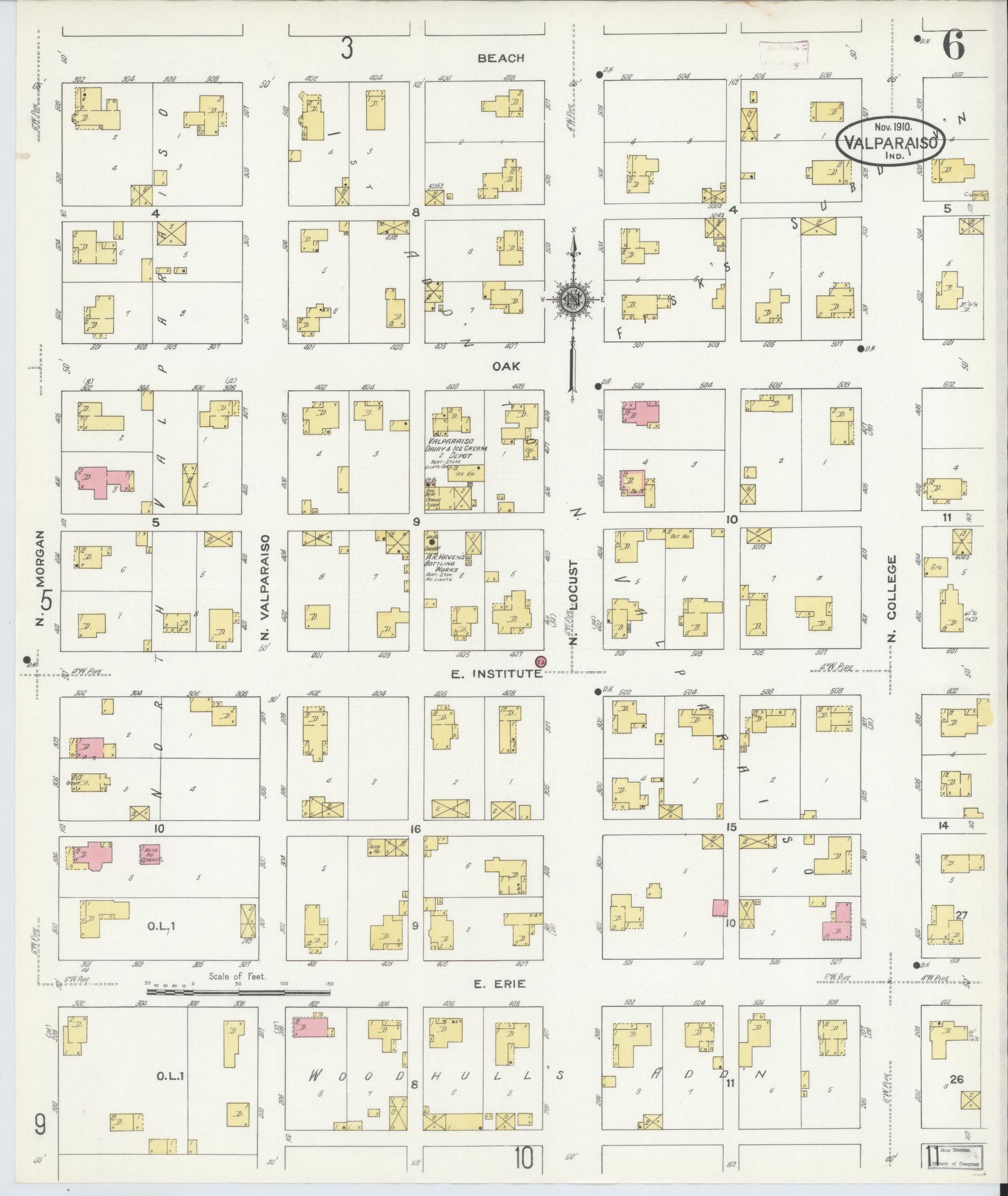 Sanborn Fire Insurance Map from Valparaiso, Porter County, Indiana (1910), Sheet #0006 - Complete Map Set gallery image, historic Sanborn map, vintage wall art, Indiana Indiana