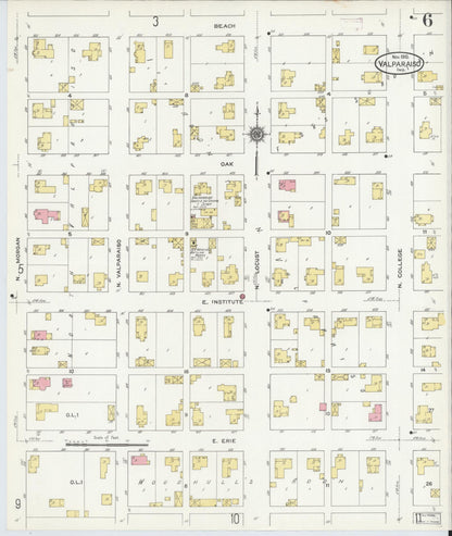 Sanborn Fire Insurance Map from Valparaiso, Porter County, Indiana (1910), Sheet #0006 - Complete Map Set gallery image, historic Sanborn map, vintage wall art, Indiana Indiana