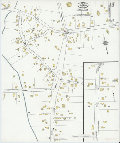Sanborn Fire Insurance Map from Hingham, Plymouth County, Massachusetts (1921), Sheet #0013 - Historic Sanborn Fire Insurance Map Print, vintage old map wall art, antique decor, genealogy gift, Massachusetts Massachusetts map