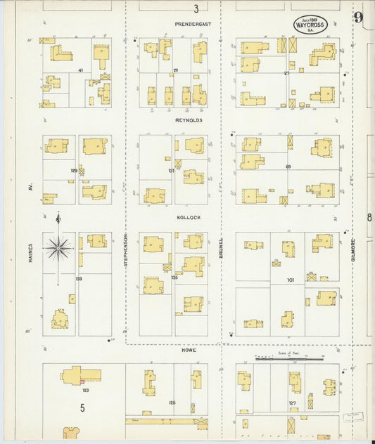 Sanborn Fire Insurance Map from Waycross, Ware County, Georgia (1903), Sheet #0009 - Historic Sanborn Fire Insurance Map Print, vintage old map wall art, antique decor, genealogy gift, Georgia Georgia map