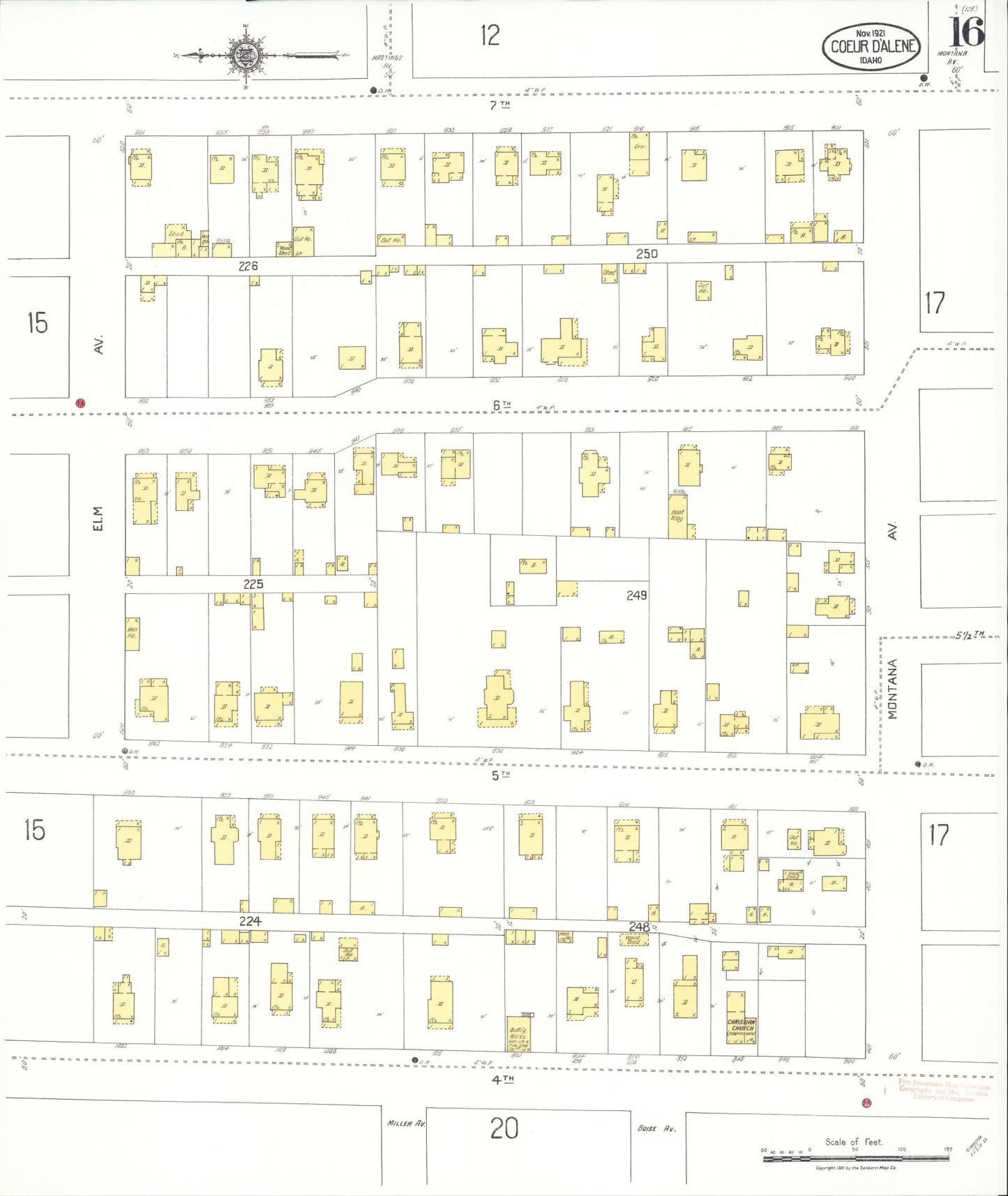 Sanborn Fire Insurance Map from Coeur D'alene, Kootenai County, Idaho (1921), Sheet #0016 - Historic Sanborn Fire Insurance Map Print, vintage old map wall art, antique decor, genealogy gift, Idaho Idaho map