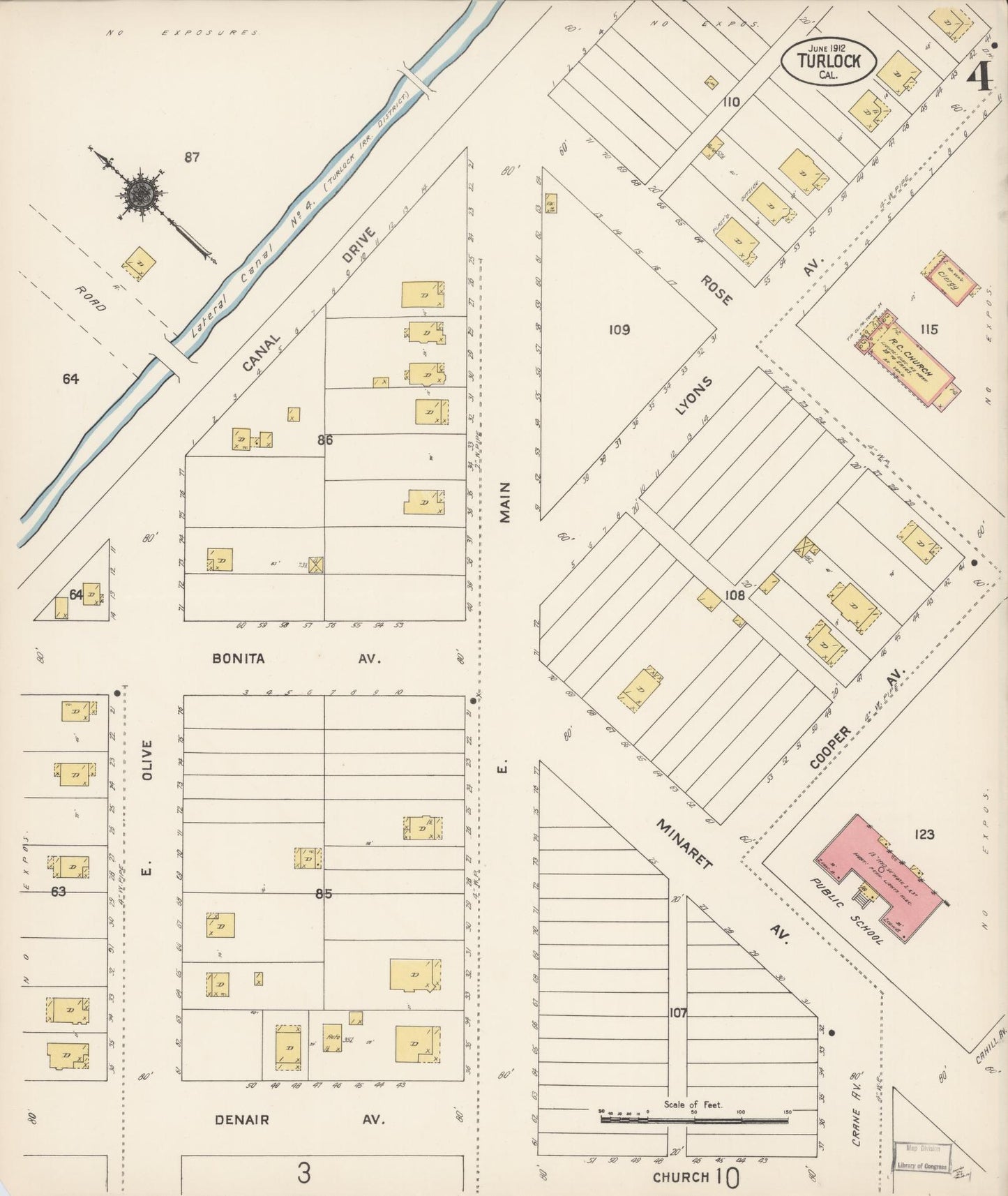 Sanborn Fire Insurance Map from Turlock, Stanislaus County, California (1912), Sheet #0004 - Complete Map Set gallery image, historic Sanborn map, vintage wall art, California California