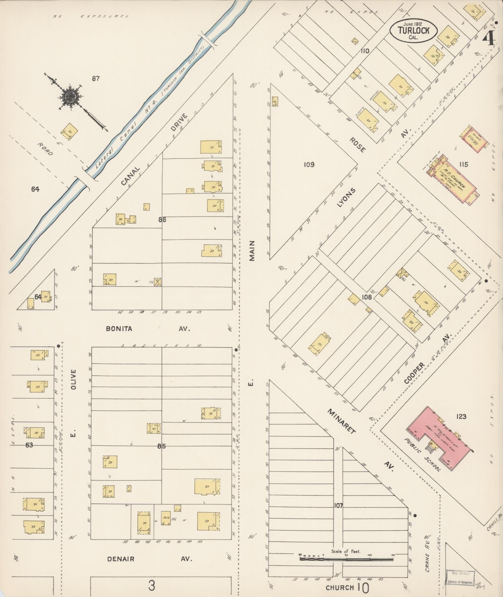 Sanborn Fire Insurance Map from Turlock, Stanislaus County, California (1912), Sheet #0004 - Complete Map Set gallery image, historic Sanborn map, vintage wall art, California California