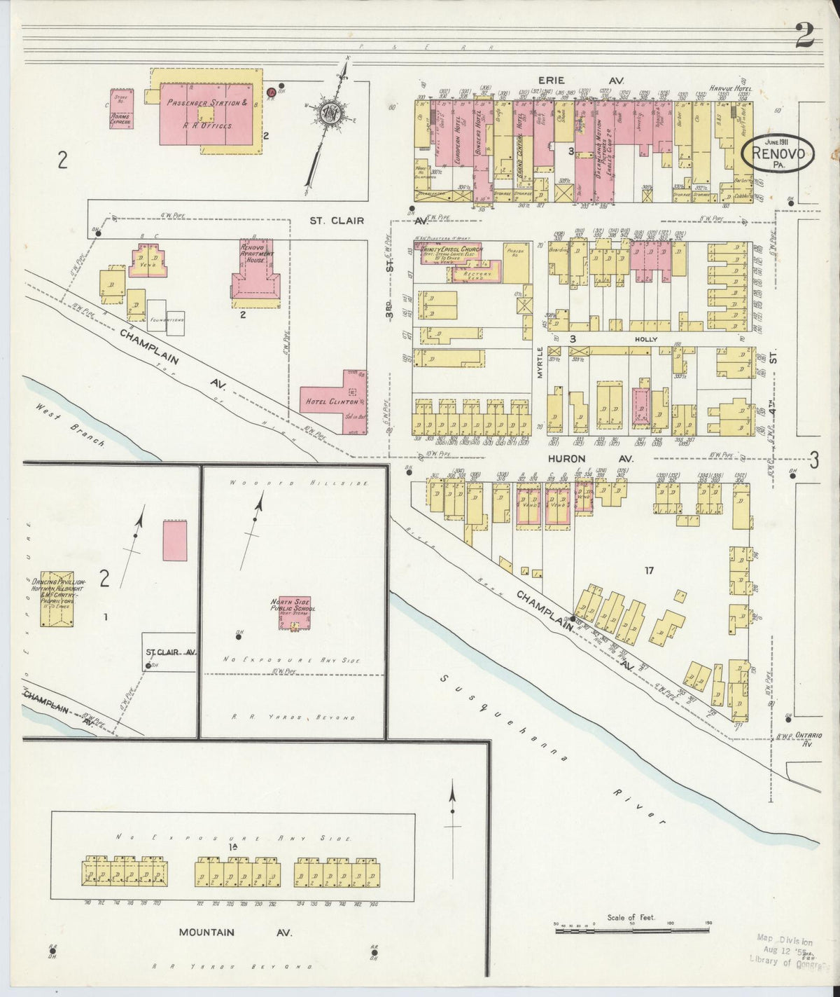 Sanborn Fire Insurance Map from Renovo, Clinton County, Pennsylvania (1911), Sheet #0002 - Historic Sanborn Fire Insurance Map Print, vintage old map wall art, antique decor, genealogy gift, Pennsylvania Pennsylvania map