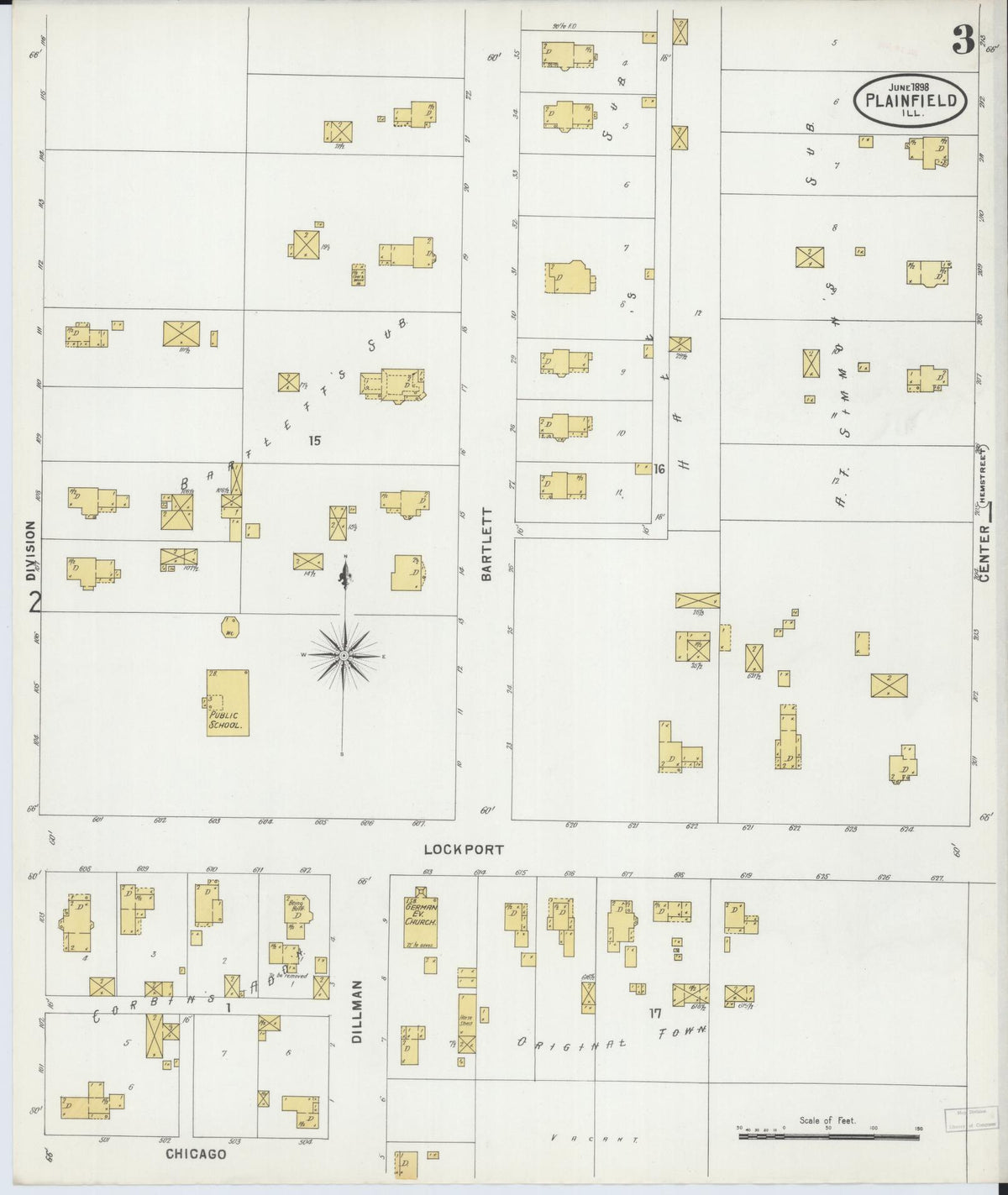Sanborn Fire Insurance Map from Plainfield, Will County, Illinois (1898), Sheet #0003 - Complete Map Set gallery image, historic Sanborn map, vintage wall art, Illinois Illinois