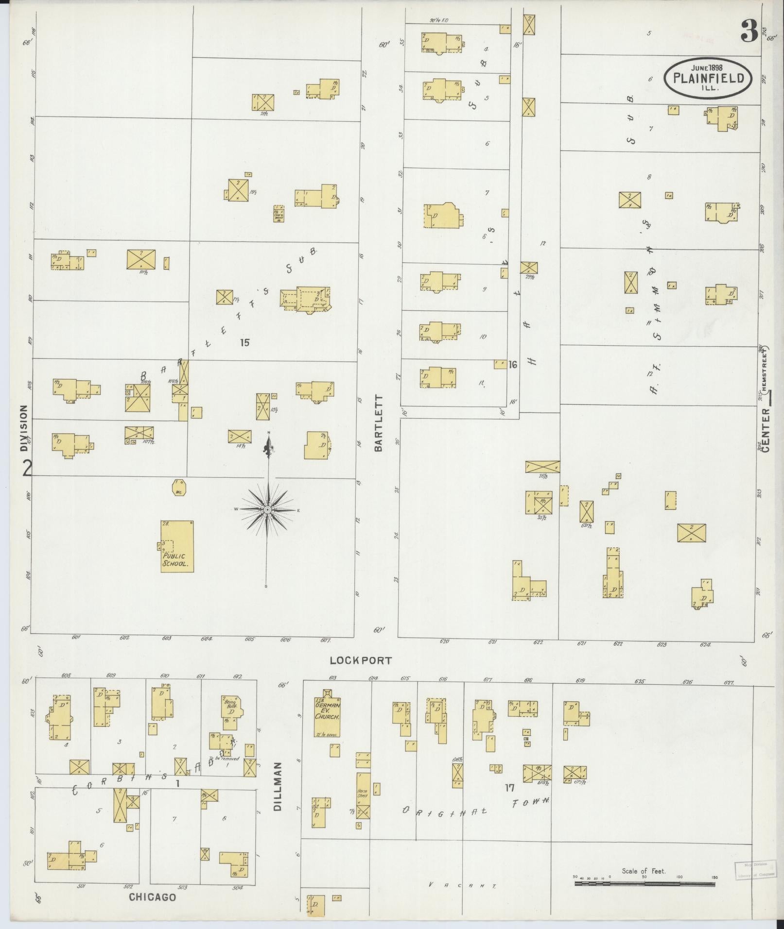 Sanborn Fire Insurance Map from Plainfield, Will County, Illinois (1898), Sheet #0003 - Complete Map Set gallery image, historic Sanborn map, vintage wall art, Illinois Illinois