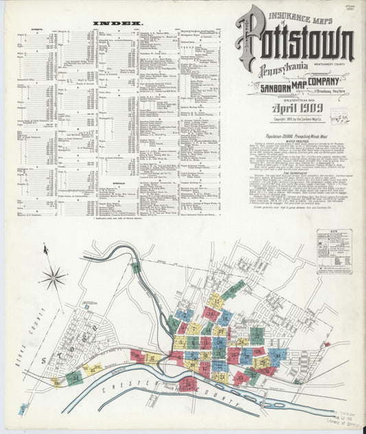 Sanborn Fire Insurance Map from Pottstown, Montgomery County, Pennsylvania (1909), Sheet #0001 - Complete Map Set gallery image, historic Sanborn map, vintage wall art, Pennsylvania Pennsylvania