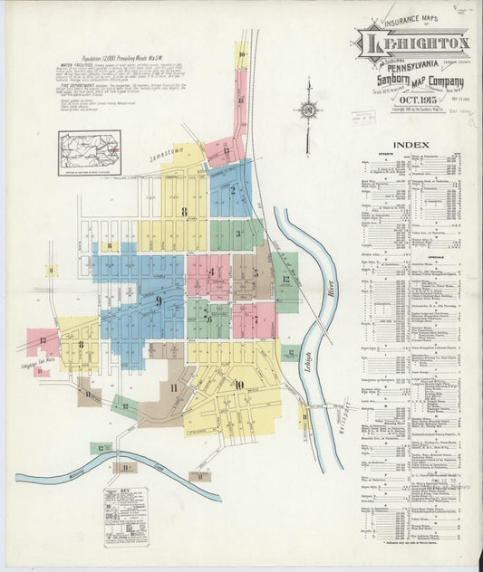 Sanborn Fire Insurance Map from Lehighton, Carbon County, Pennsylvania (1915), Sheet #0001 - Complete Map Set gallery image, historic Sanborn map, vintage wall art, Pennsylvania Pennsylvania