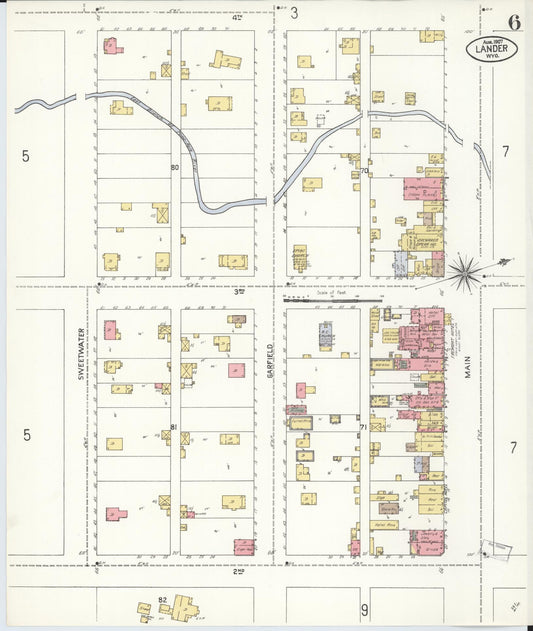 Sanborn Fire Insurance Map from Lander, Fremont County, Wyoming (1907), Sheet #0006 - Historic Sanborn Fire Insurance Map Print, vintage old map wall art, antique decor, genealogy gift, Wyoming Wyoming map