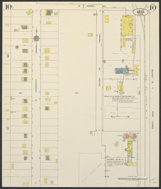 Sanborn Fire Insurance Map from Mesa, Maricopa County, Arizona (1923), Sheet #0010 - Historic Sanborn Fire Insurance Map Print, vintage old map wall art, antique decor, genealogy gift, Arizona Arizona map