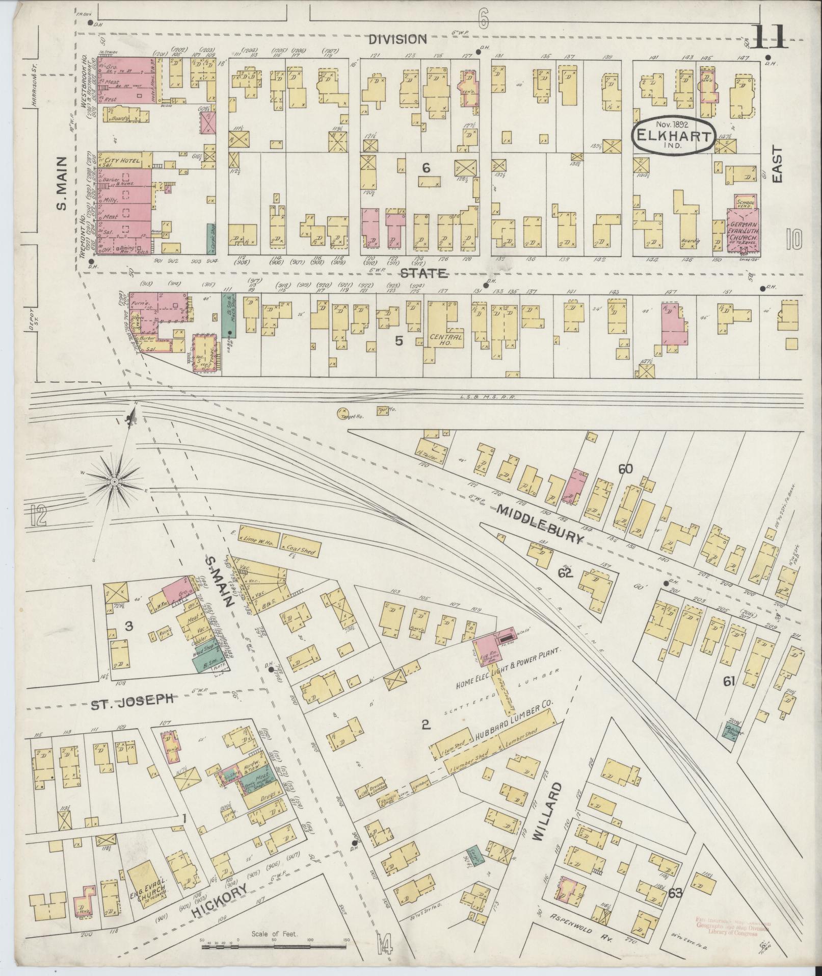 Sanborn Fire Insurance Map from Elkhart, Elkhart County, Indiana (1892), Sheet #0011 - Complete Map Set gallery image, historic Sanborn map, vintage wall art, Indiana Indiana