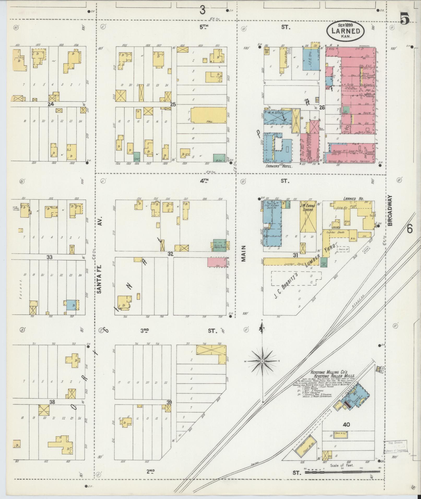 Sanborn Fire Insurance Map from Larned, Pawnee County, Kansas (1899), Sheet #0005 - Historic Sanborn Fire Insurance Map Print, vintage old map wall art, antique decor, genealogy gift, Kansas Kansas map